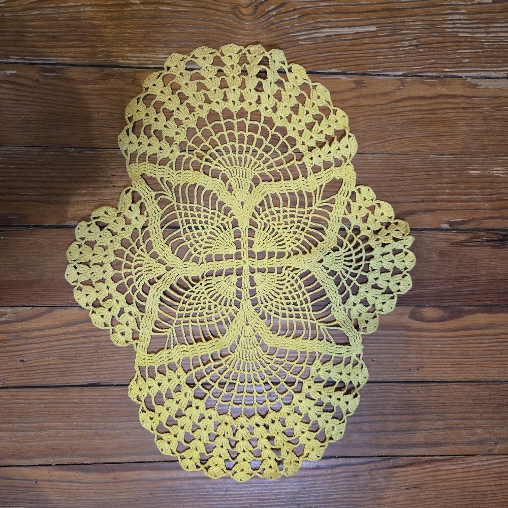 Handmade vintage Yellow crochet butterfly chair back doily